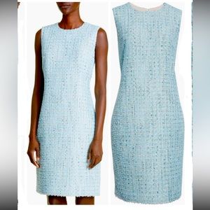 NWT ST. JOHN COLLECTION Aqua Sequin Tweed Knit Sheath Dress size 10